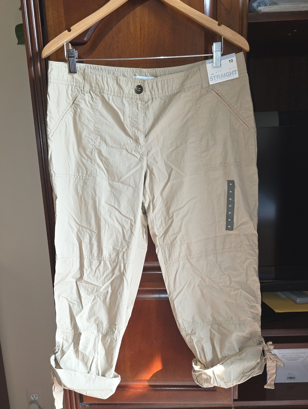 NY&Co Cotton Straight Leg Roll Tab Pants 10
